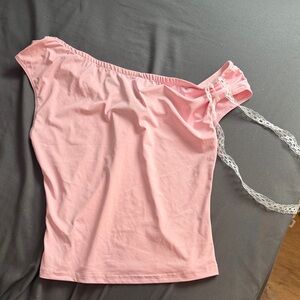 Edikted Pink Asymmetrical Top with Lace Accent
